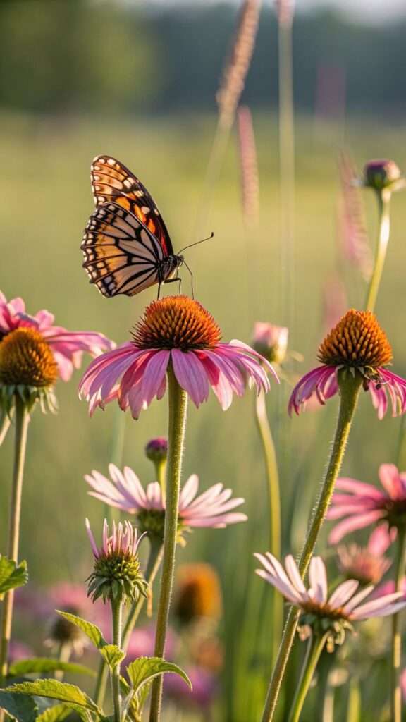 Native wildflowers attracting a monarch butterfly