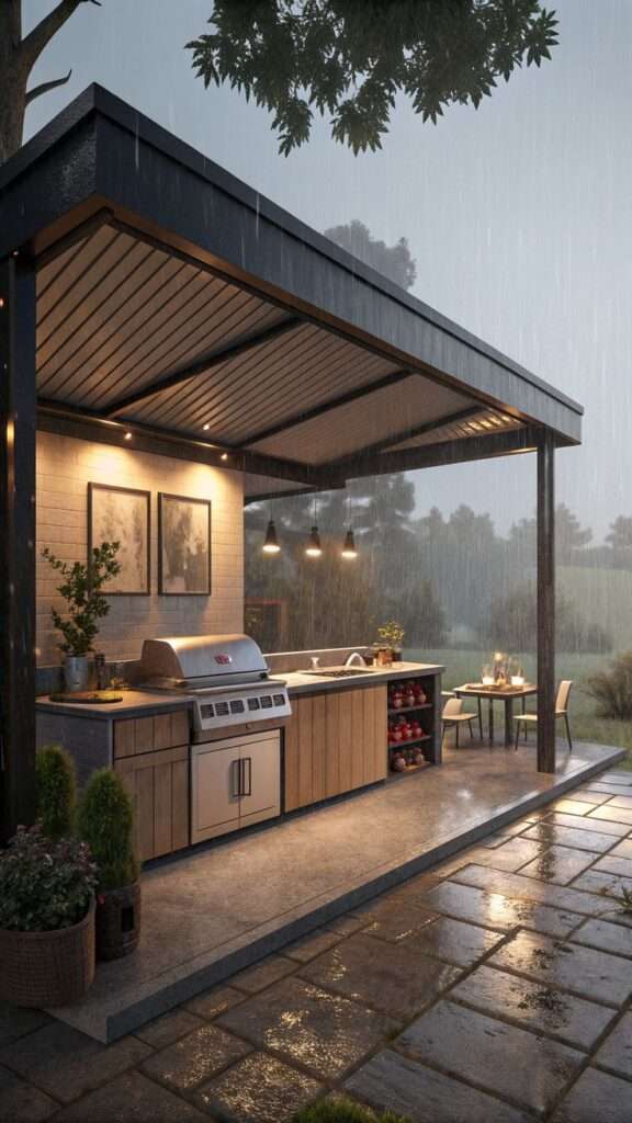 Covered outdoor BBQ kitchen built for all-weather use