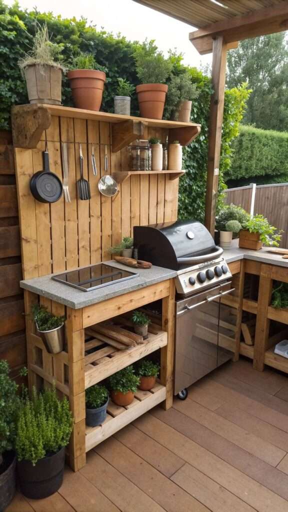 DIY pallet BBQ kitchen with budget-friendly rustic look