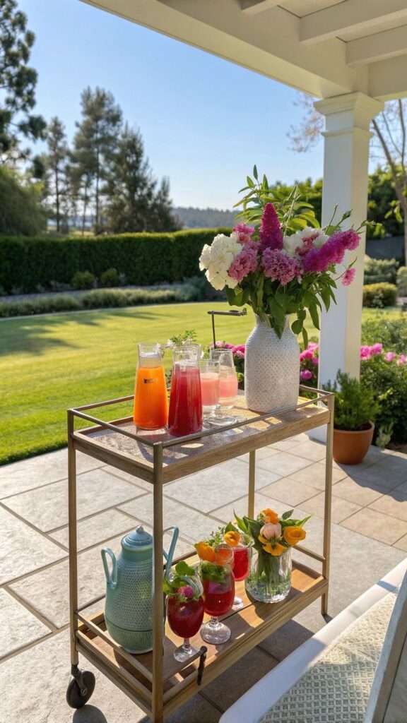 DIY outdoor bar cart made from a thrifted dresser