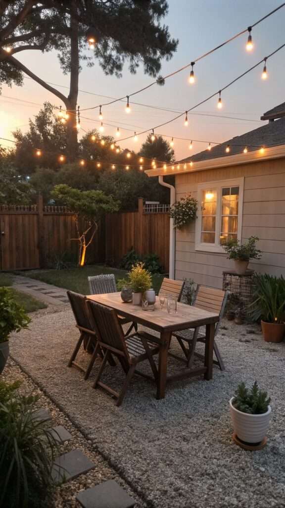 Budget gravel patio set up for outdoor dining