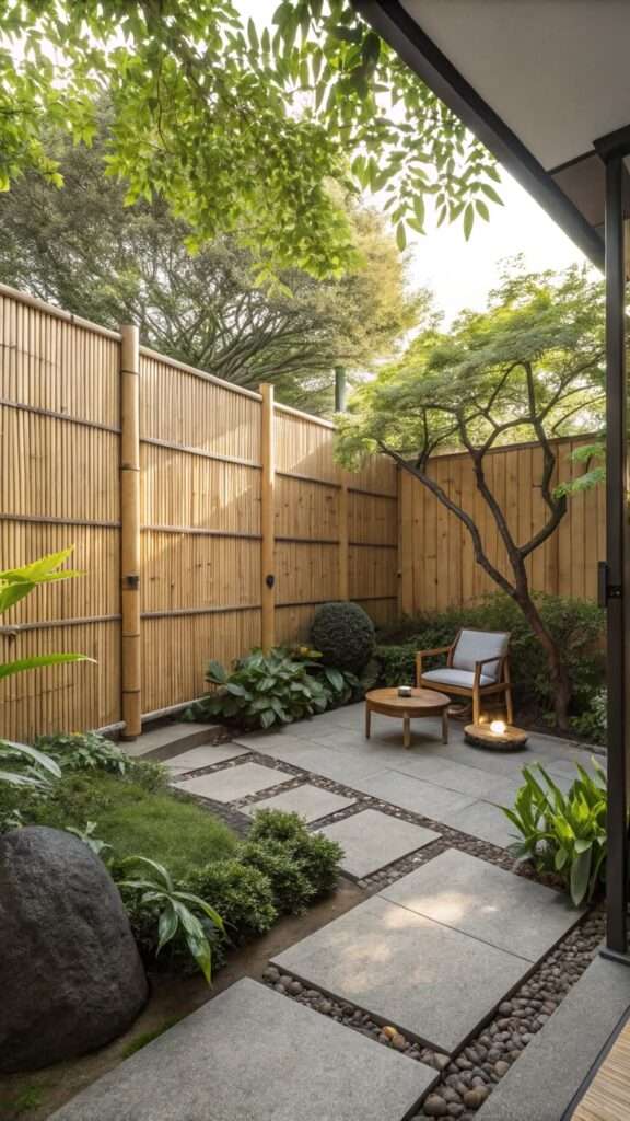 Bamboo-inspired modern fence panel with natural texture