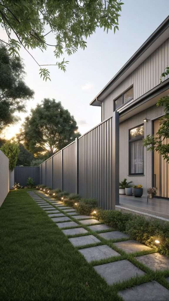 Corrugated metal fence with industrial-style texture