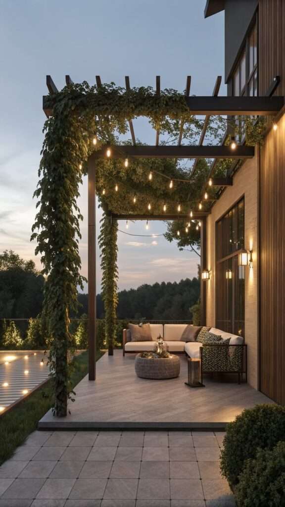 Pergola-top fence creating a cohesive backyard boundary