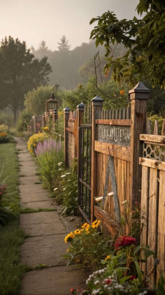 Fence built from recycled reclaimed wood materials