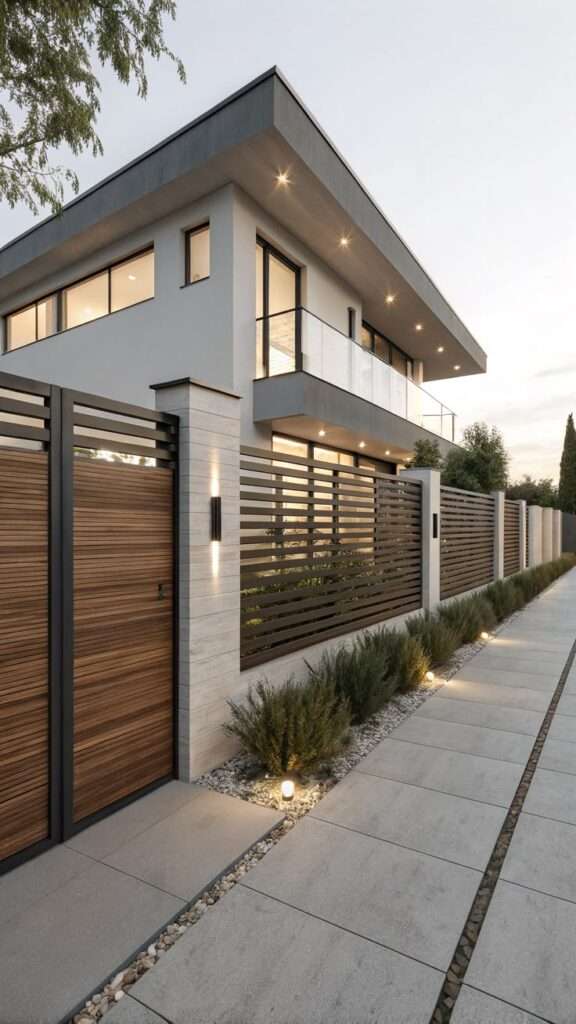 Vertical slim slat privacy fence in a narrow side yard