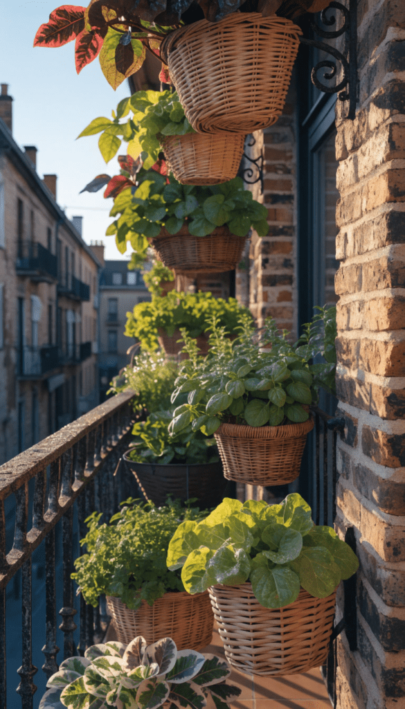 Vertical Basket Garden (Rustic Balcony Charm)
