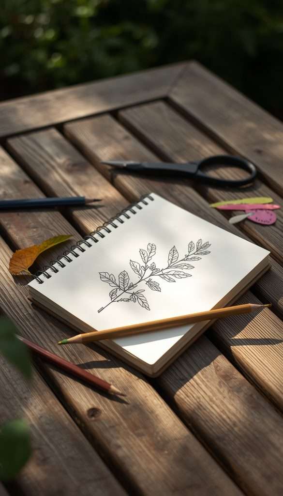 Simple notebook and pencil set up for backyard nature journaling.