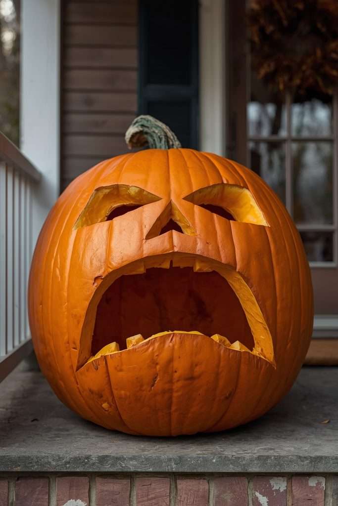 Large pumpkin with exaggerated open Halloween mouth