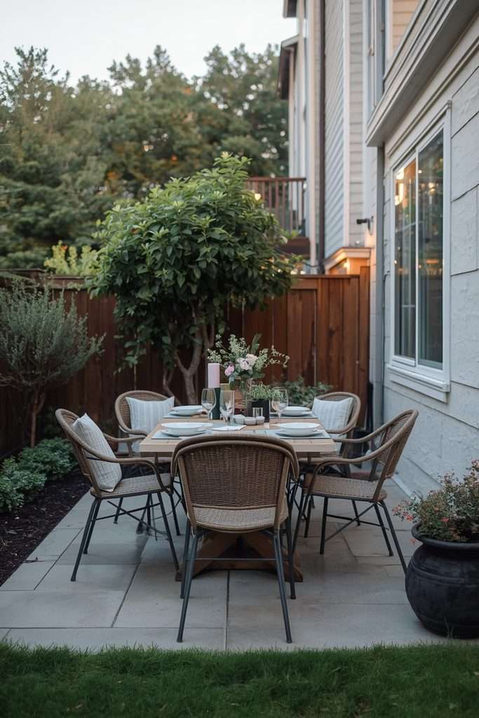 Backyard patio designed as a separate outdoor dining room.