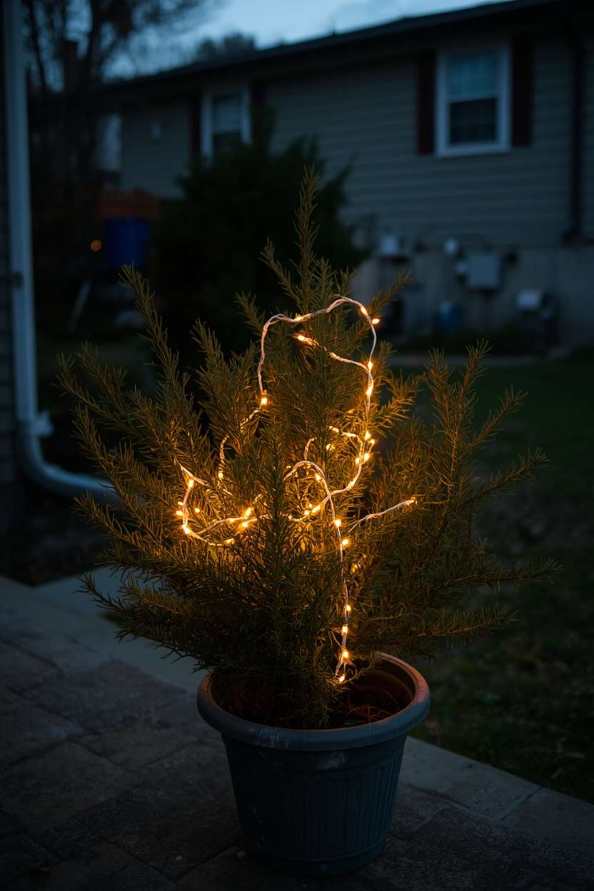 Cheap homemade Christmas decorations on cozy suburban front porch